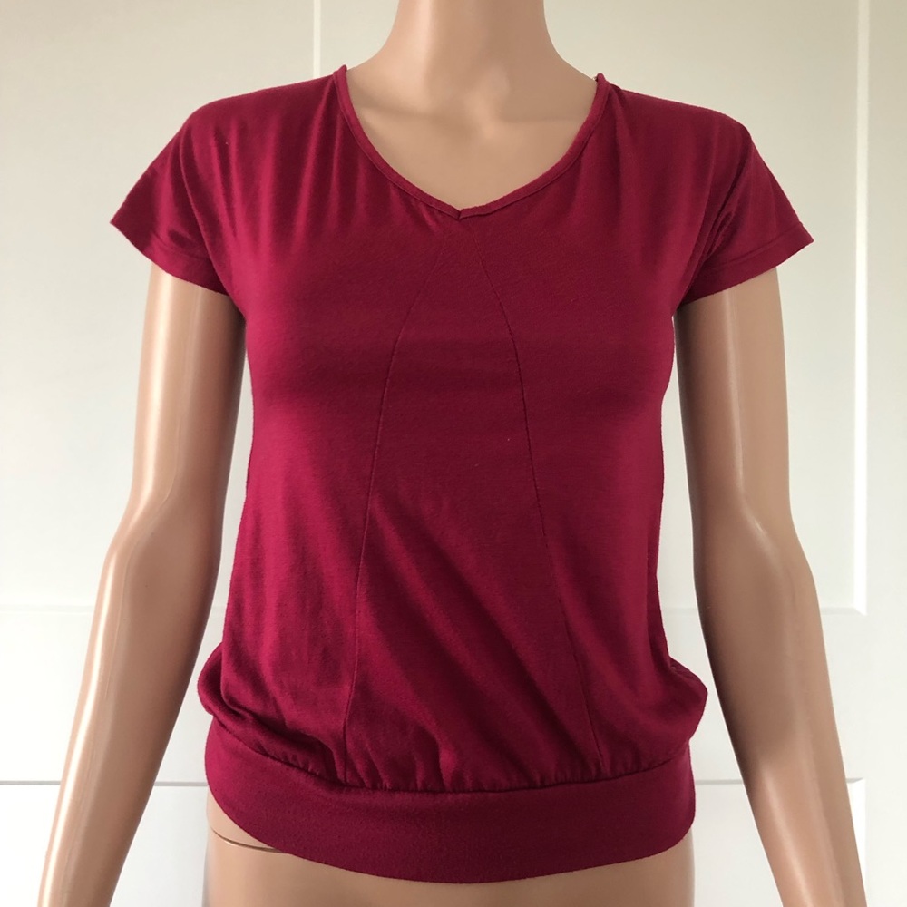 Papaya Cranberry Red Short Sleeves Tie Back Top Shirt XS